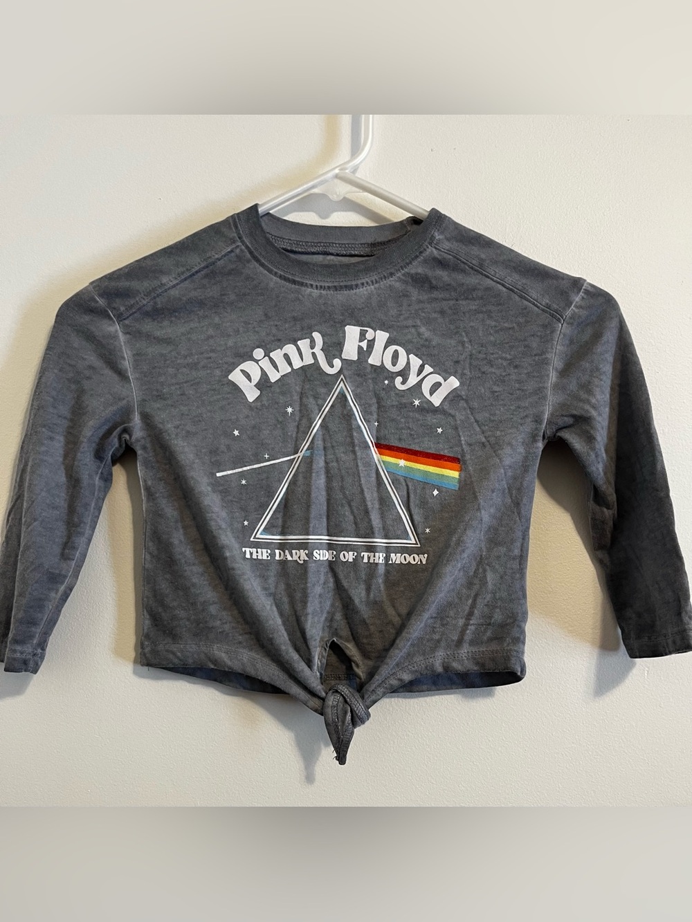 Pink Floyd Dark Side of the Moon Girls 4 Gray Tie Front Graphic Tee Long Sleeve
